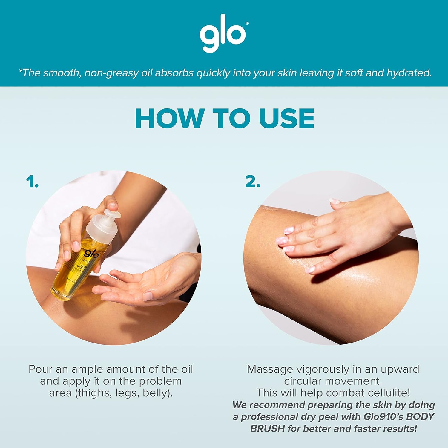 Aceite Para Masaje Corporal Glo Oil 910 | Aceite Corporal Para Celulitis | Suaviza La Piel | Aceite Nutritivo Para Piernas Y Glúteos